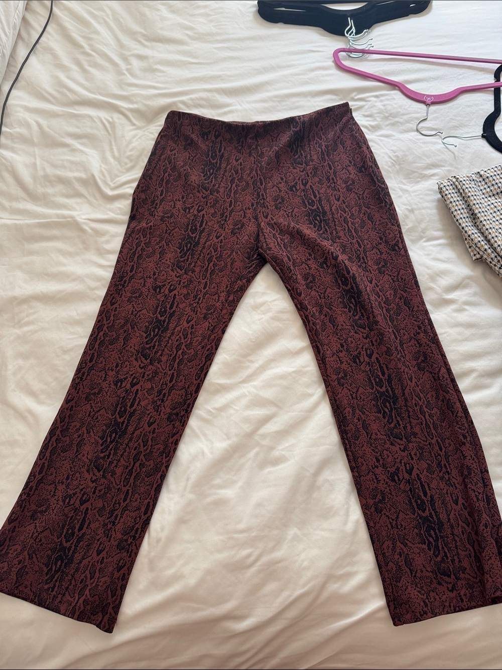 Leith Burgundy Snake-Print Straight Leg Pants